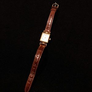Carriage quartz watch with brown leather band